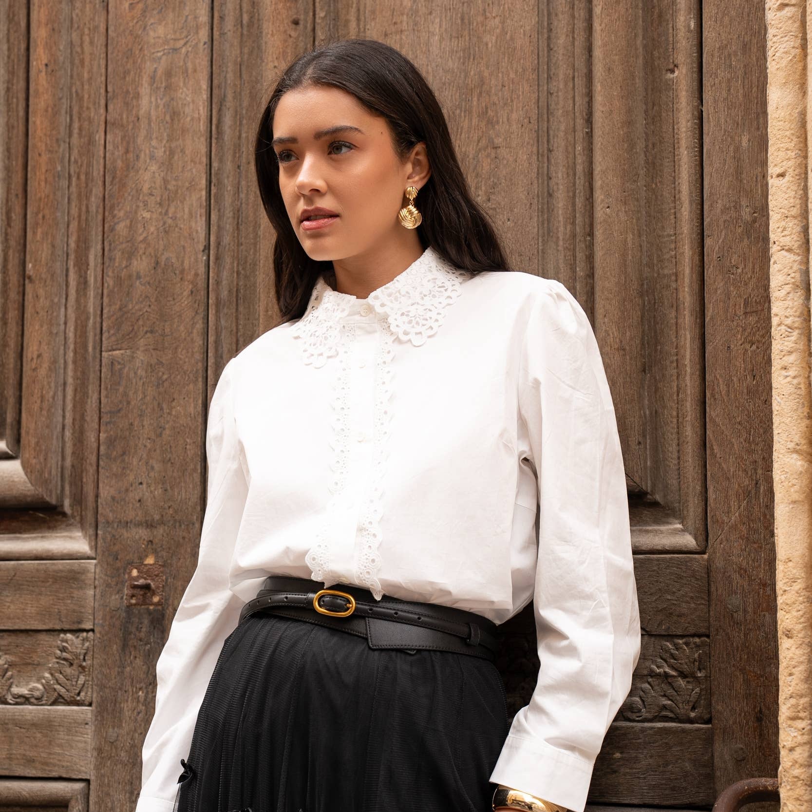 Puuvillapaitapusero pitsikoristein