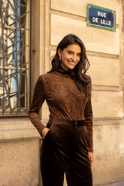 Body col roulé velours jacquard - CH004