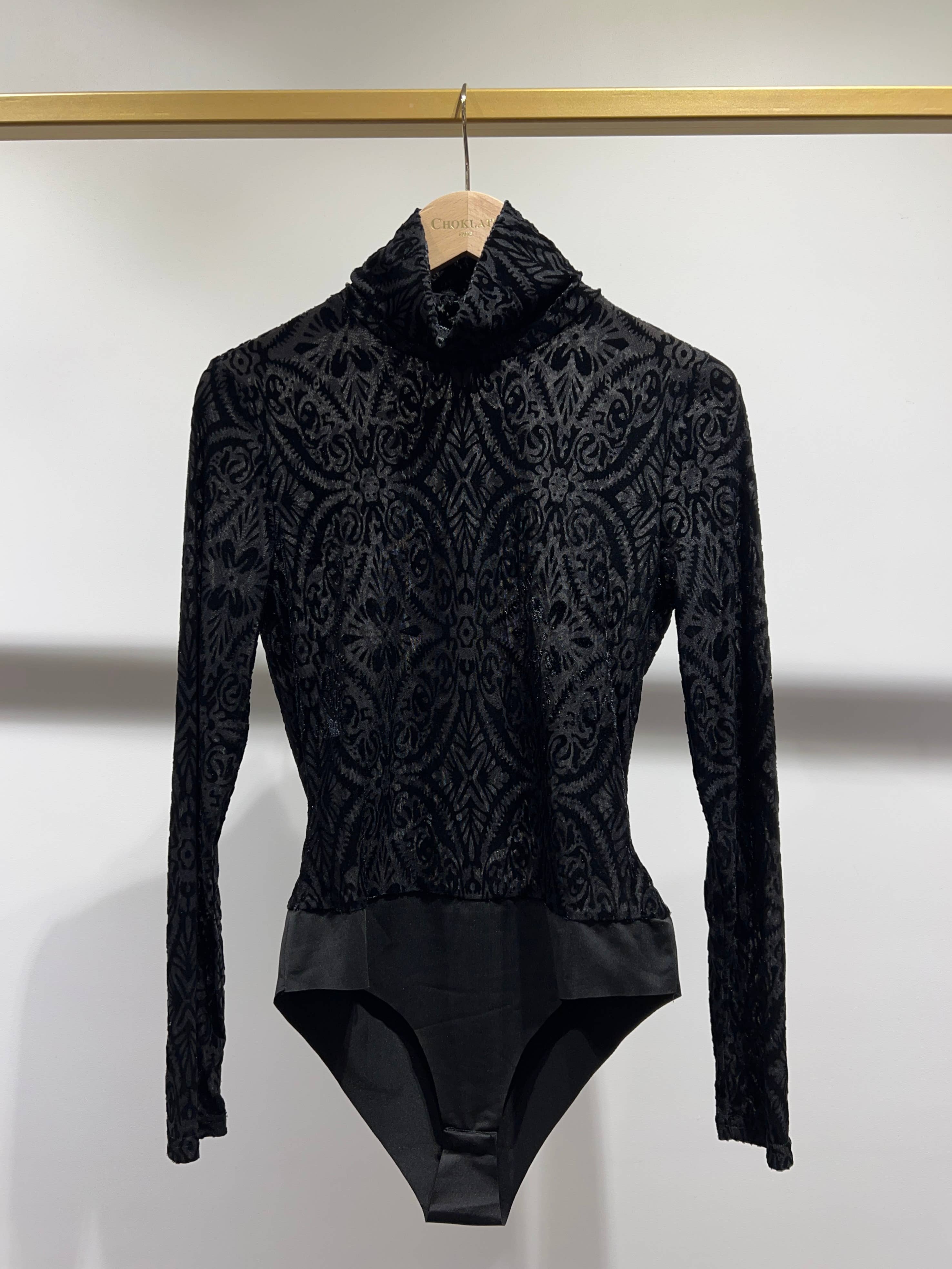 Body col roulé velours jacquard - CH004