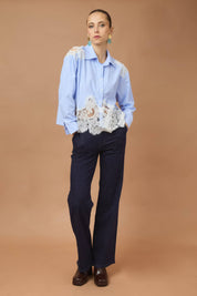 Chemise coton empiècements en dentelle - CK08340-1