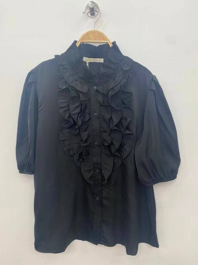 Blouse Satinée Volants Couture – Élégance Parisienne