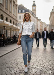 Blouse Satinée Volants Couture – Élégance Parisienne