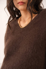 Pull cachemire & laine brossé col V - A889