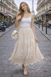 Jupe Longue Dentelle Bohème – Taille Smockée