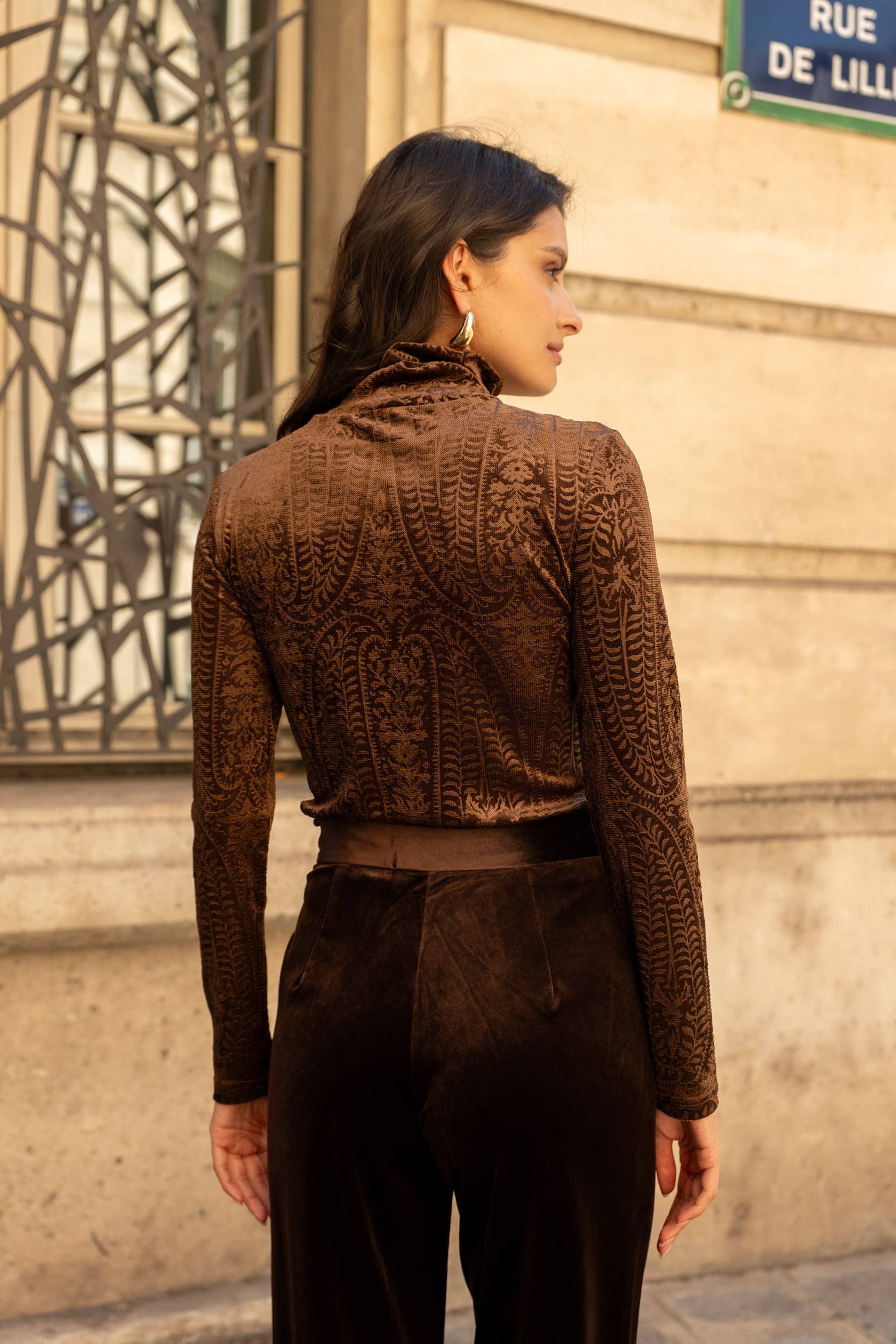 Body col roulé velours jacquard - CH004