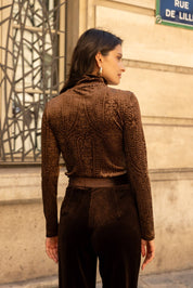Body col roulé velours jacquard - CH004