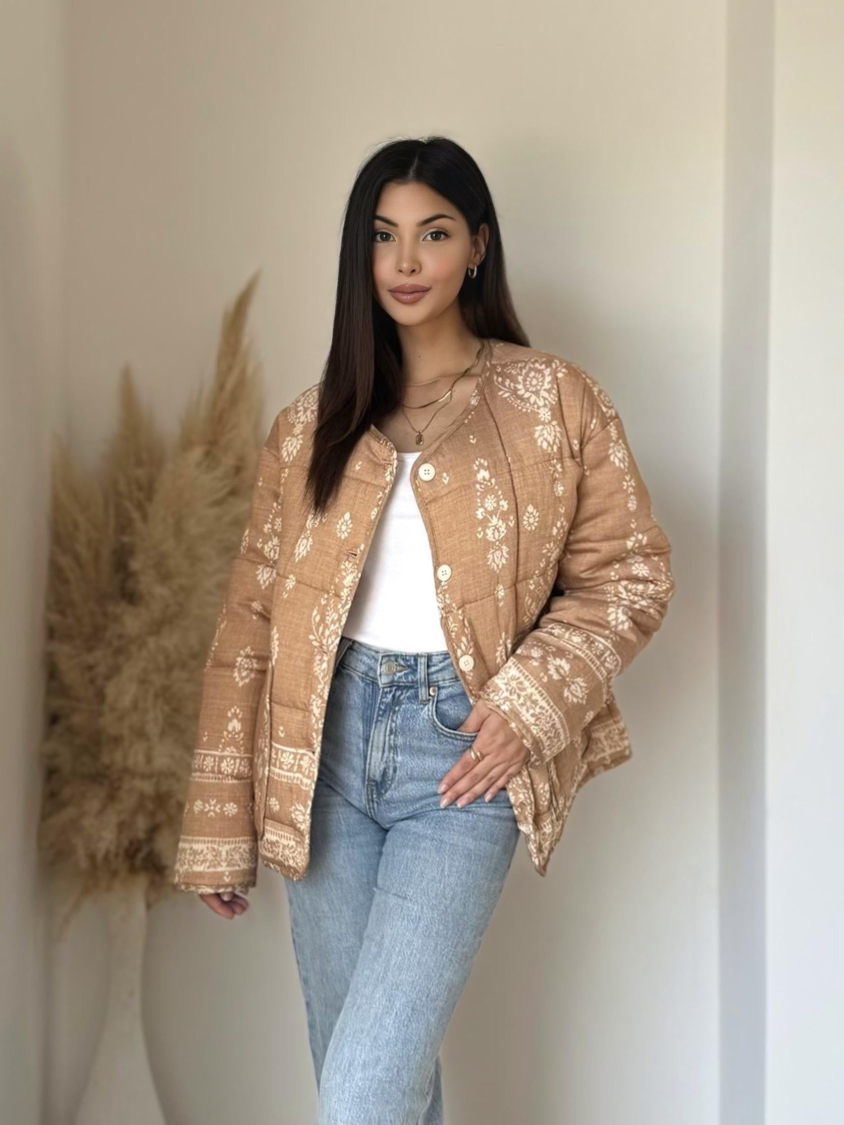 Boho-tikkitakki, beige