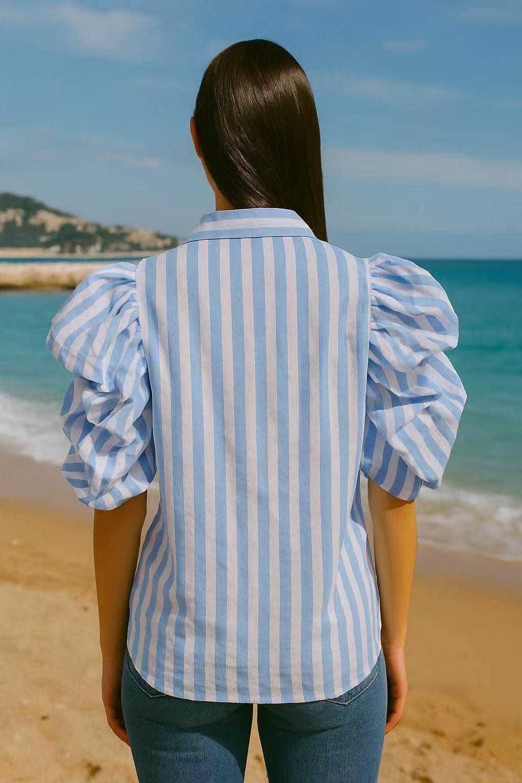 Chemise Rayée Volants Couture “Dolce Riviera” – Manches Over