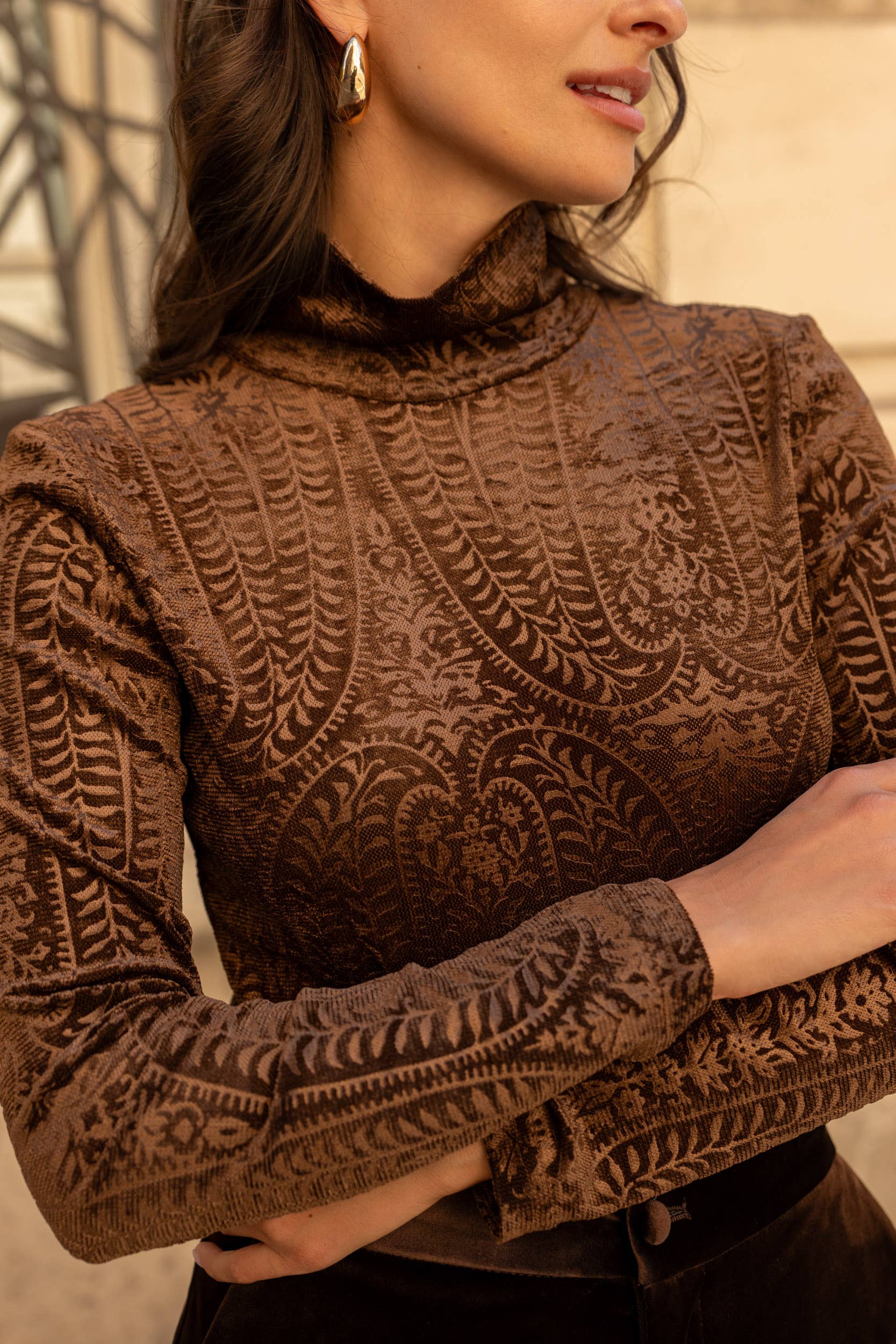 Body col roulé velours jacquard - CH004