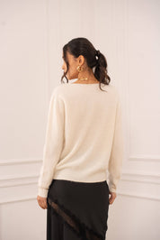 Pull cachemire & laine brossé col V - A889