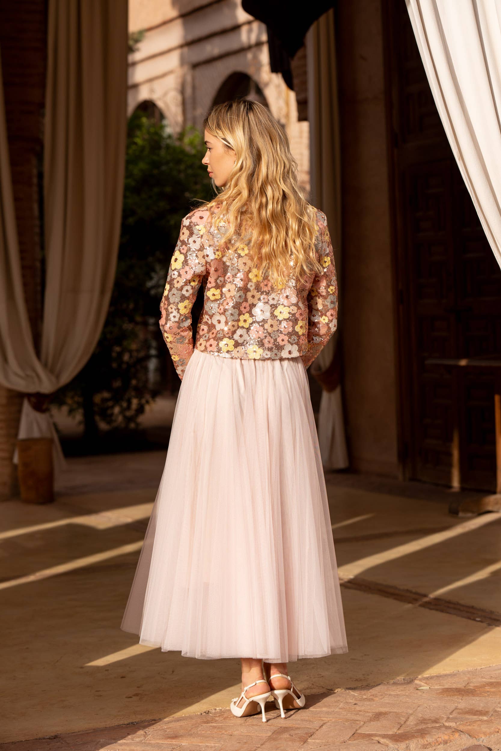 Veste sequins motifs floraux multicolores Rosé - CK08378