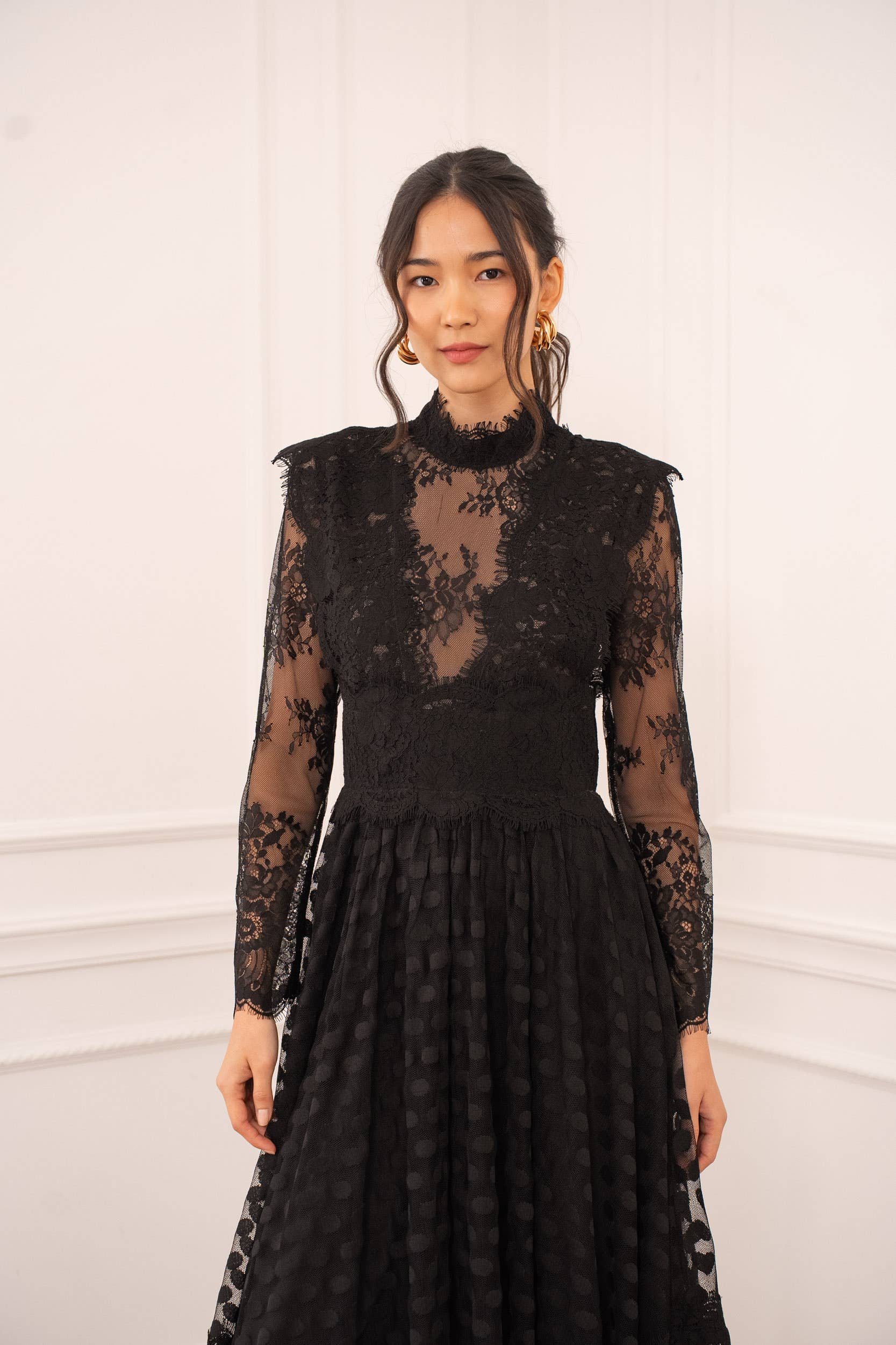 Robe longue en dentelle plumetis - 81068