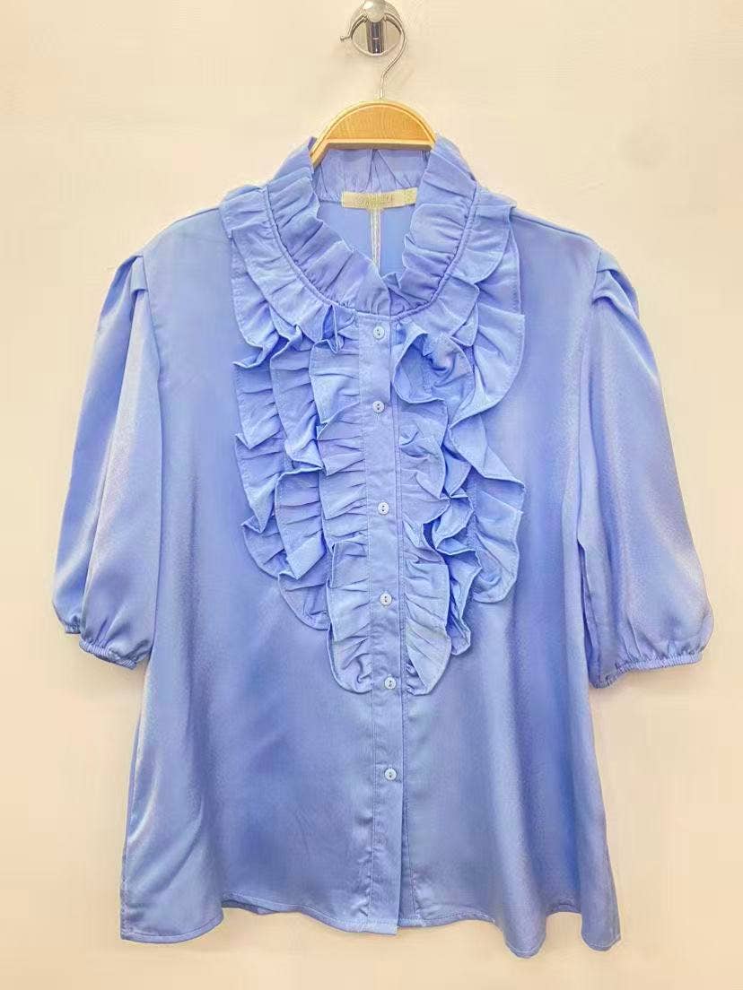 Blouse Satinée Volants Couture – Élégance Parisienne