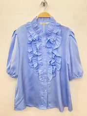 Blouse Satinée Volants Couture – Élégance Parisienne