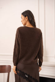 Pull cachemire & laine brossé col V - A889