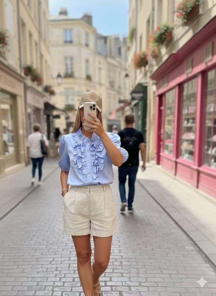 Blouse Satinée Volants Couture – Élégance Parisienne