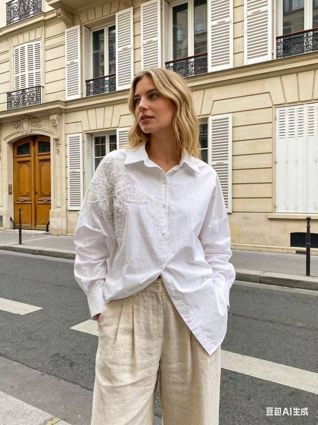 Chemise Fleur Pailletée Femme Oversize