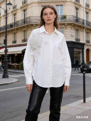 Chemise Fleur Pailletée Femme Oversize