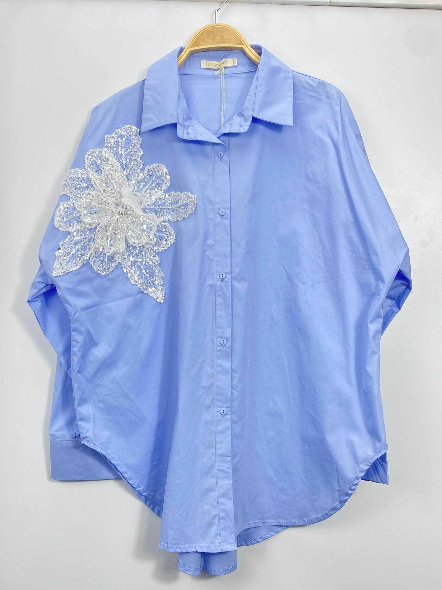 Chemise Fleur Pailletée Femme Oversize