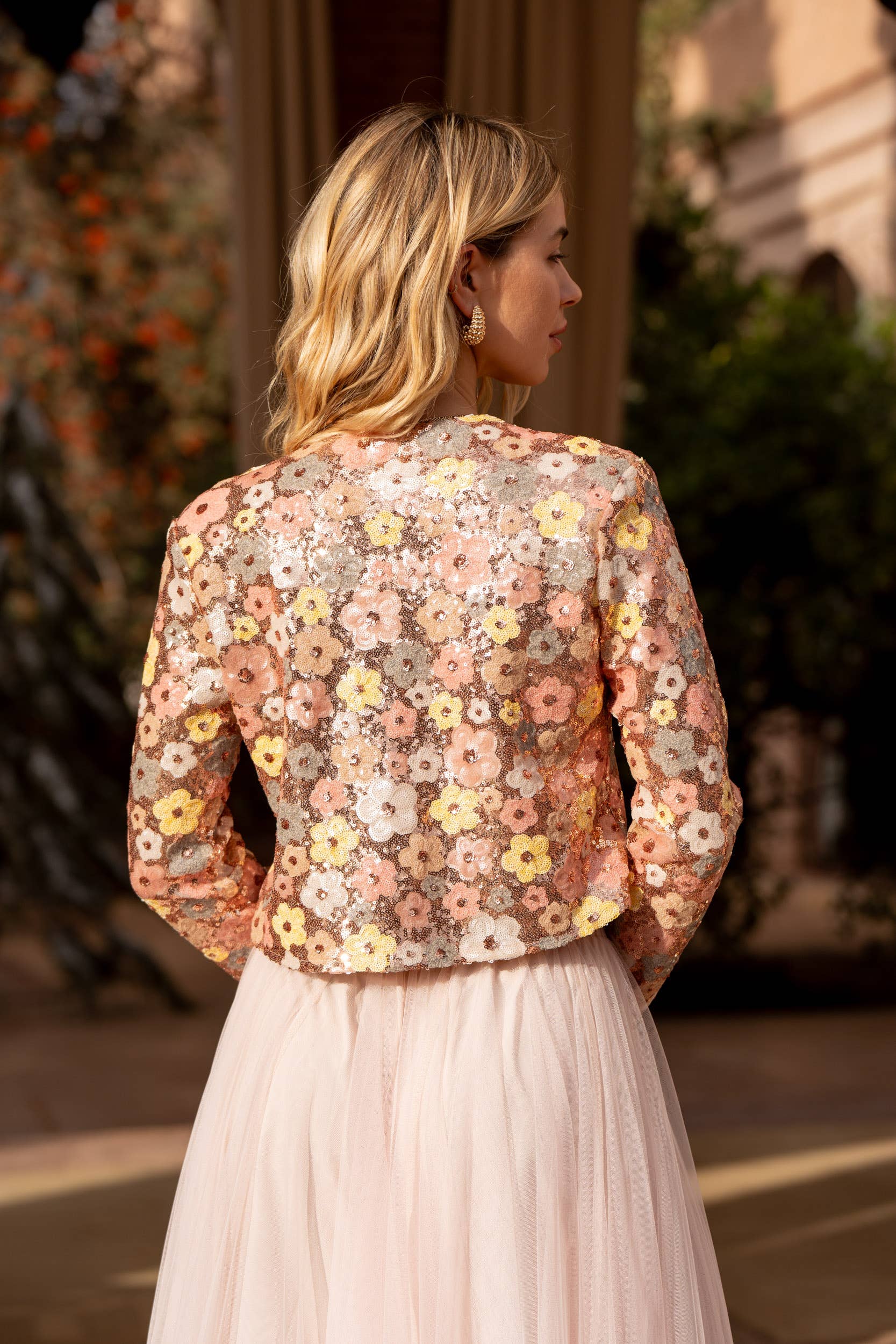 Veste sequins motifs floraux multicolores Rosé - CK08378
