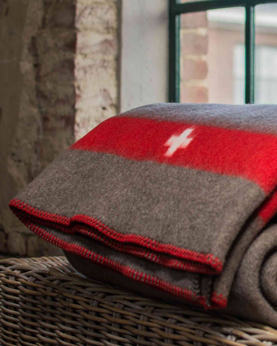 Couverture en laine mérinos SWISS ARMY - marron