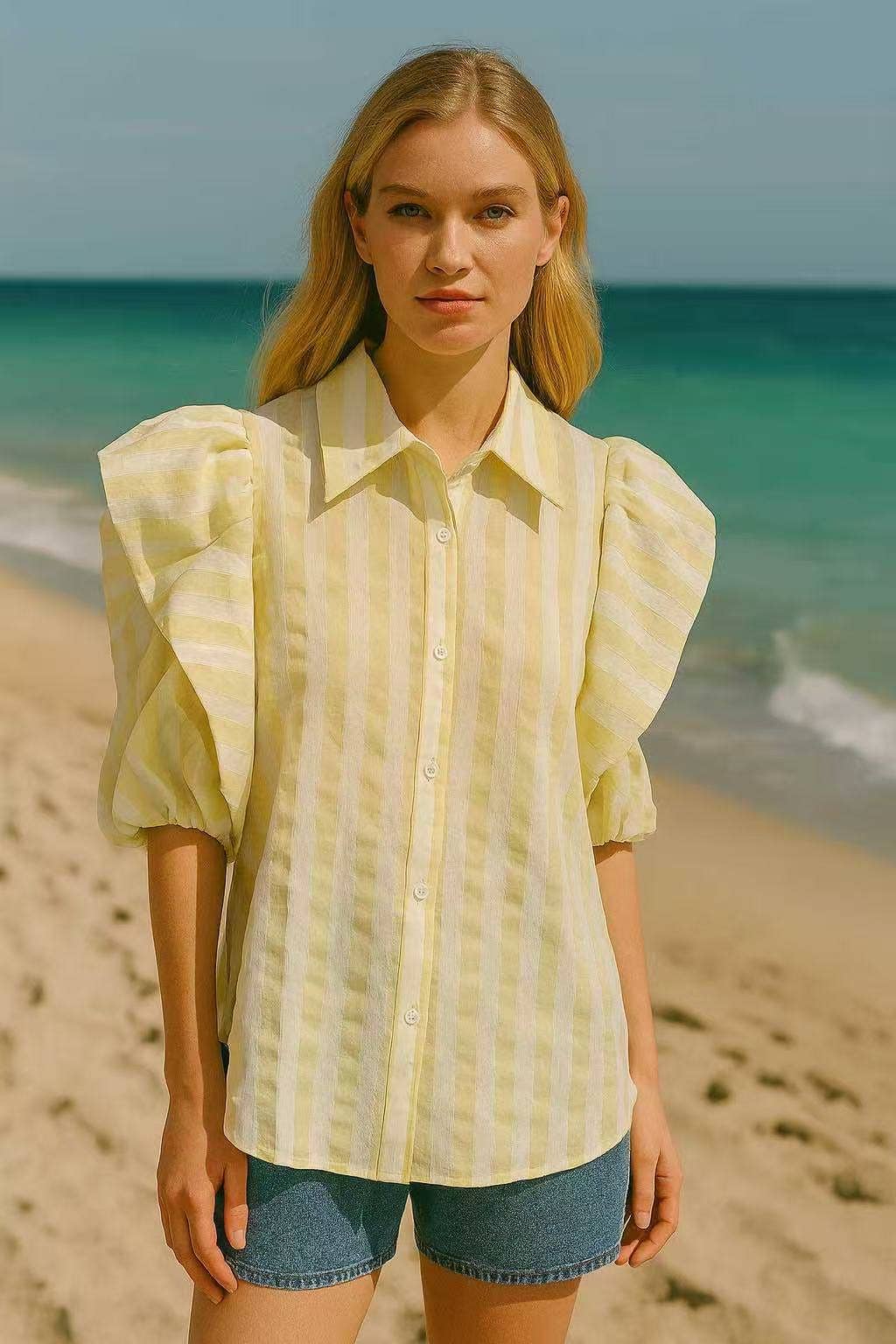 Chemise Rayée Volants Couture “Dolce Riviera” – Manches Over