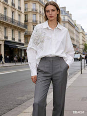 Chemise Fleur Pailletée Femme Oversize