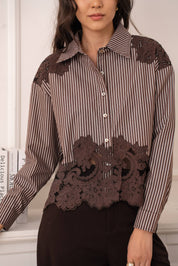Chemise coton empiècements en dentelle - CK08340-1