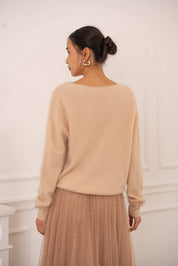 Pull cachemire & laine brossé col V - A889