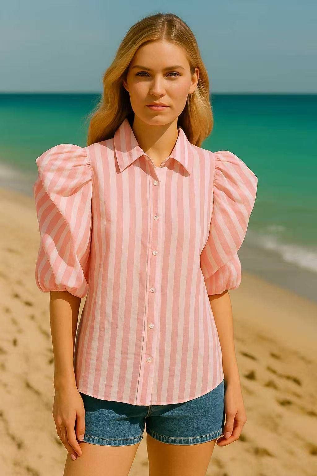 Chemise Rayée Volants Couture “Dolce Riviera” – Manches Over