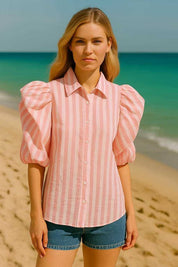 Chemise Rayée Volants Couture “Dolce Riviera” – Manches Over