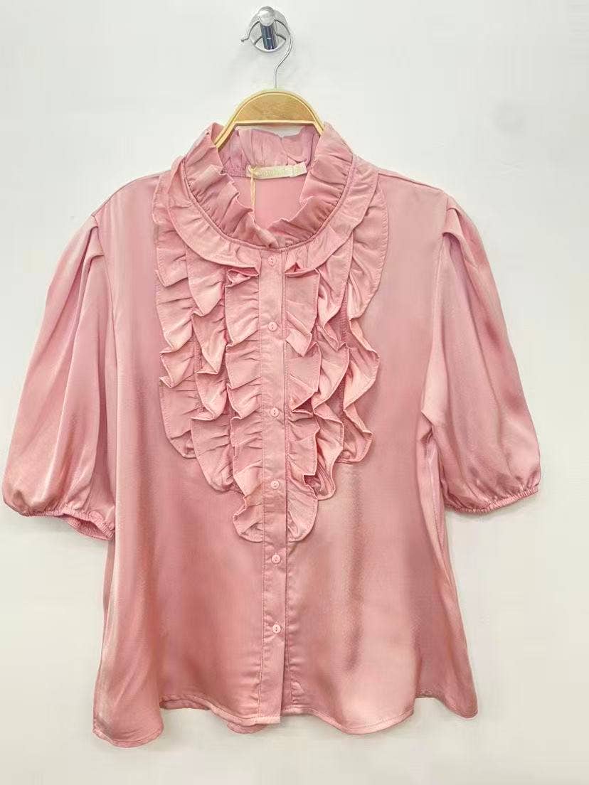 Blouse Satinée Volants Couture – Élégance Parisienne