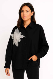 Chemise Fleur Pailletée Femme Oversize