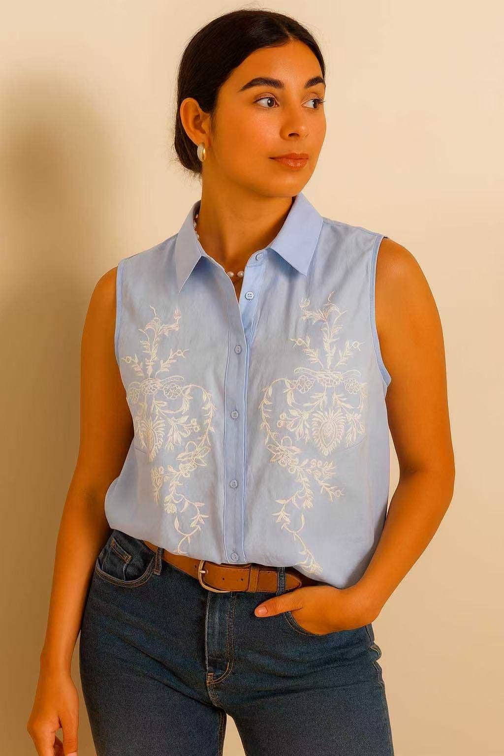 Chemise Sans Manches Brodée Riviera Chic
