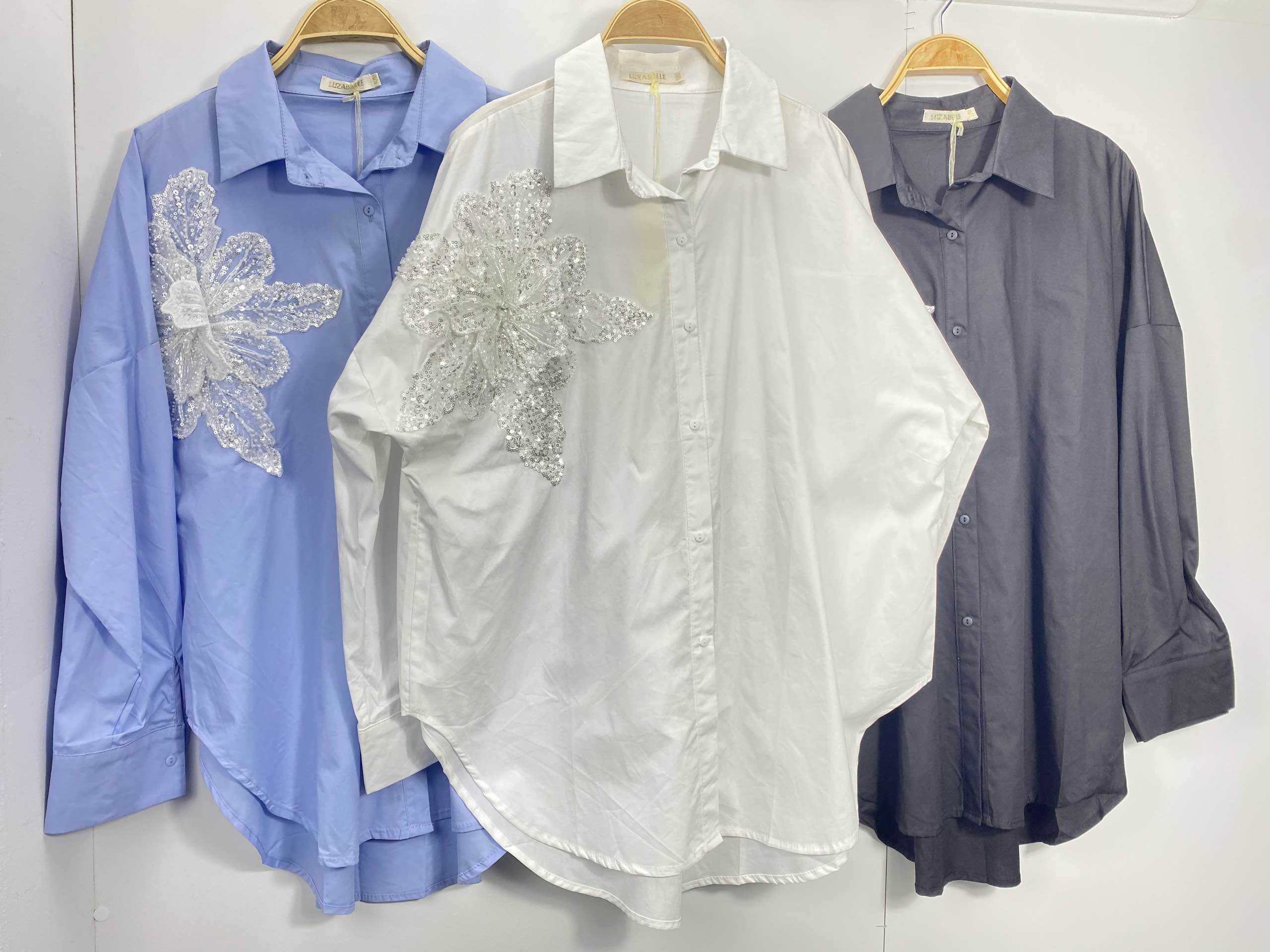 Chemise Fleur Pailletée Femme Oversize