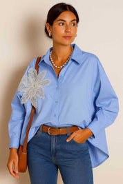 Chemise Fleur Pailletée Femme Oversize