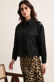 Chemise coton empiècements en dentelle - CK08340-1