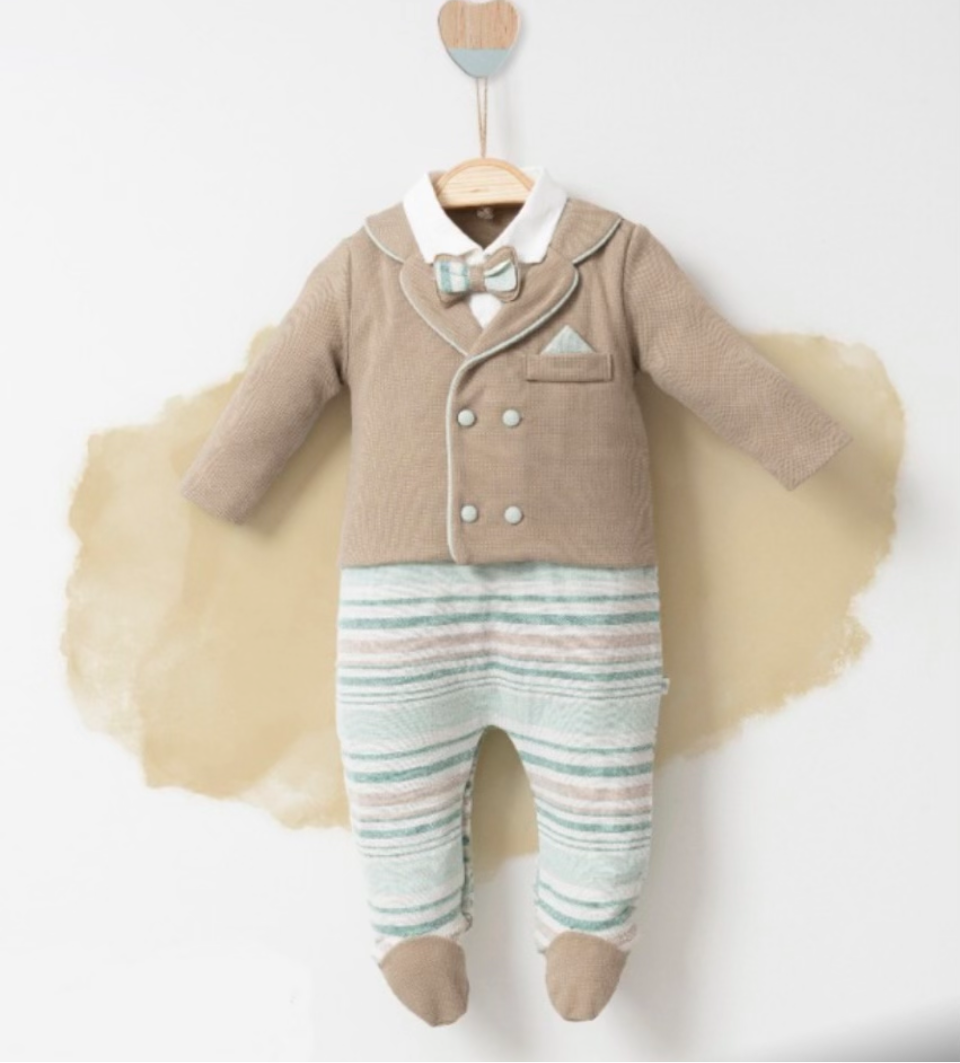 Vauvan juhlapuku, beige & minttu