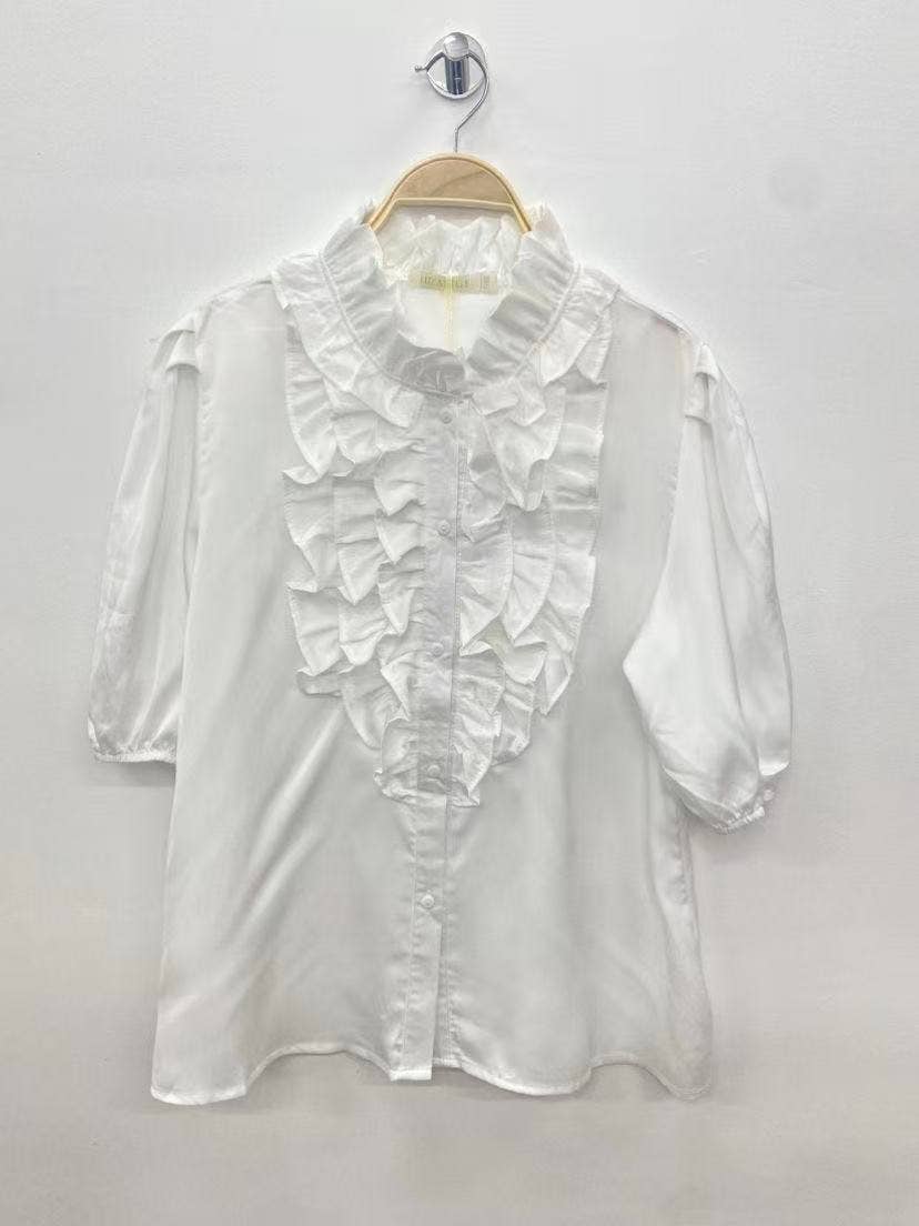 Blouse Satinée Volants Couture – Élégance Parisienne