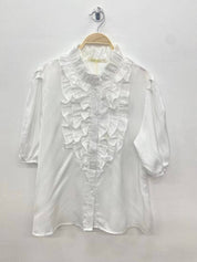 Blouse Satinée Volants Couture – Élégance Parisienne