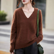 Pull cachemire & laine brossé col V - A889