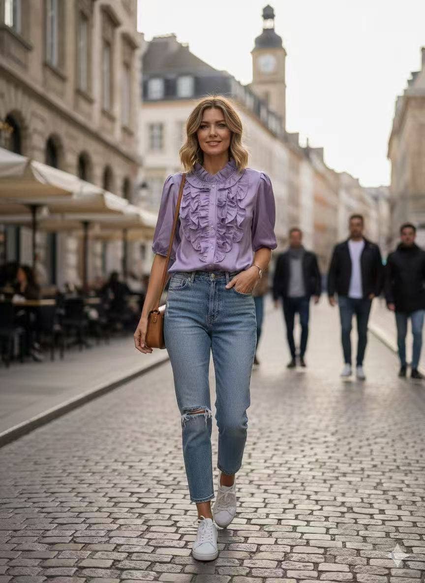 Blouse Satinée Volants Couture – Élégance Parisienne