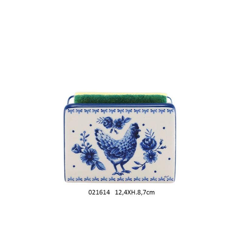 Porte Eponge + Eponge 'Bleuette' 12.4 X 4.7 X H.8.7 cm