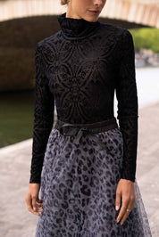 Body col roulé velours jacquard - CH004