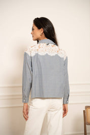 Chemise coton empiècements en dentelle - CK08340-1