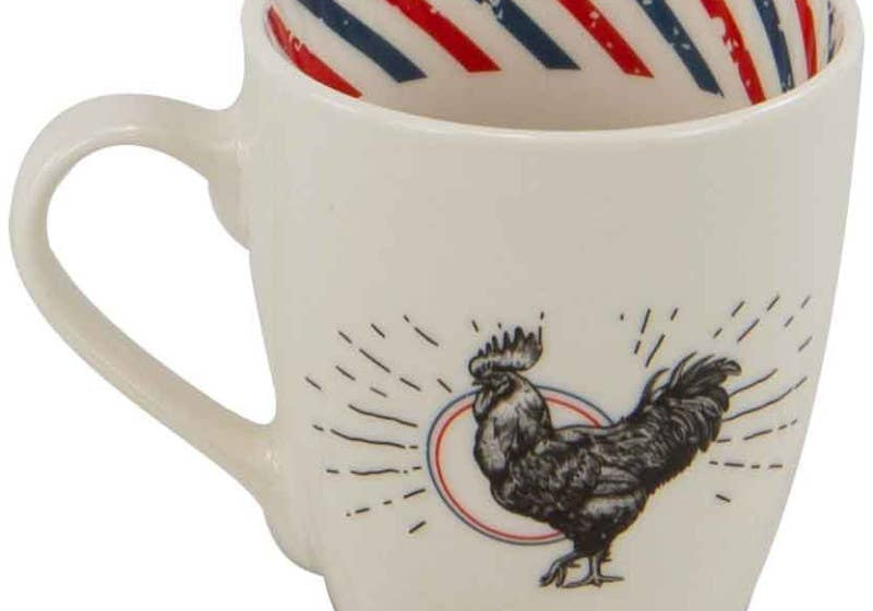Kompakti valkoinen keraaminen Ranskan kukko muki (7,5 × 8,5 cm) – ajaton ja kestävä valinta arjen kahvihetkiin.
