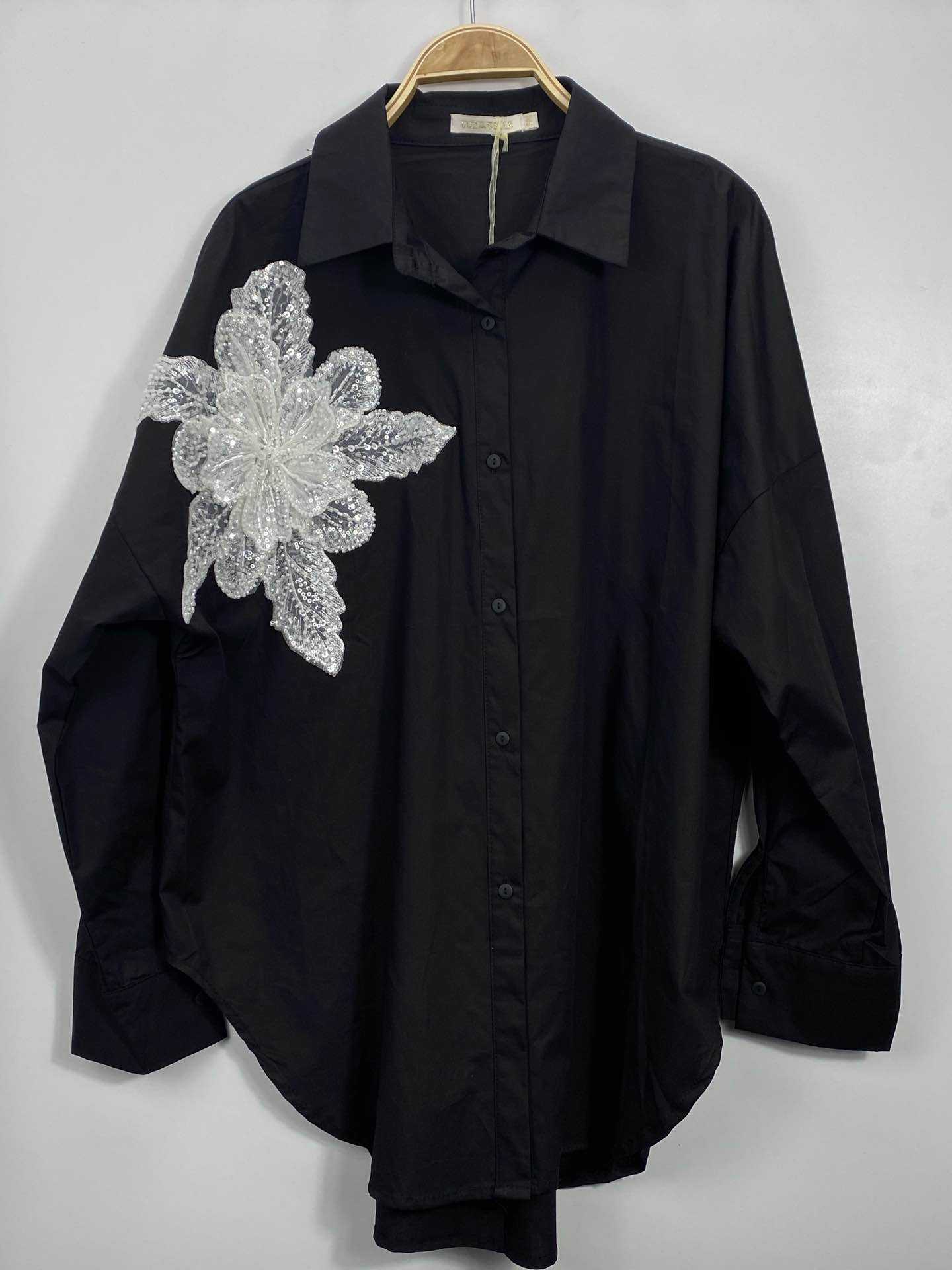Chemise Fleur Pailletée Femme Oversize