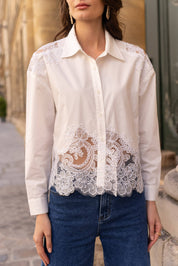 Chemise coton empiècements en dentelle - CK08340-1