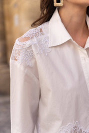 Chemise en coton empiècements en dentelle - CK08340: Bleu ciel / 2S/M - 2M/L