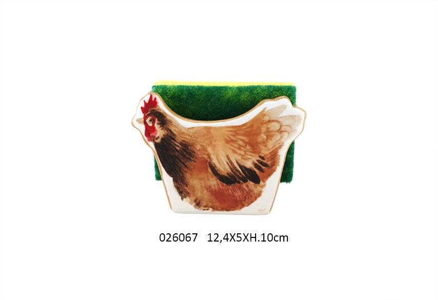 Porte Eponge Poule + Eponge 'Jeannette' 12.4 X 5 X H.10,5 cm